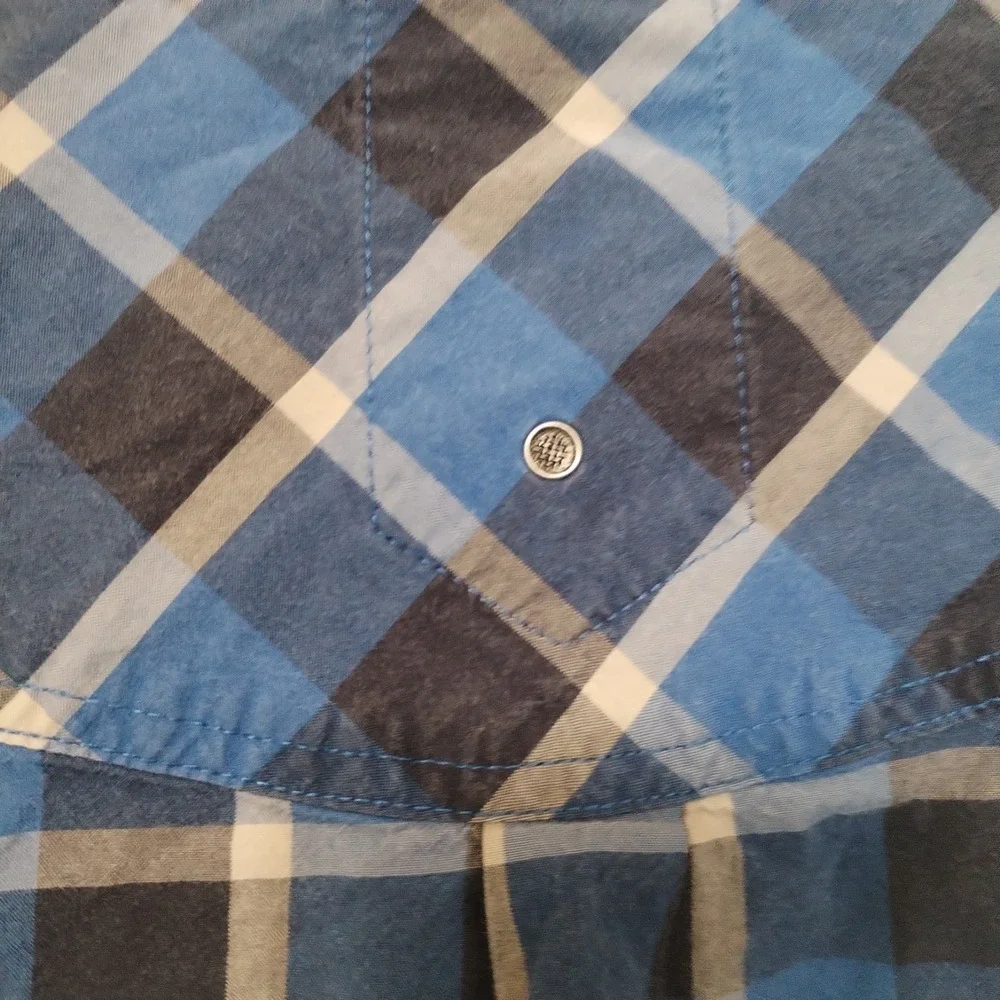 REI Western Snap Shirt XL Blue Plaid Organic‎ Cotton Button-Up Outdoor Hiking